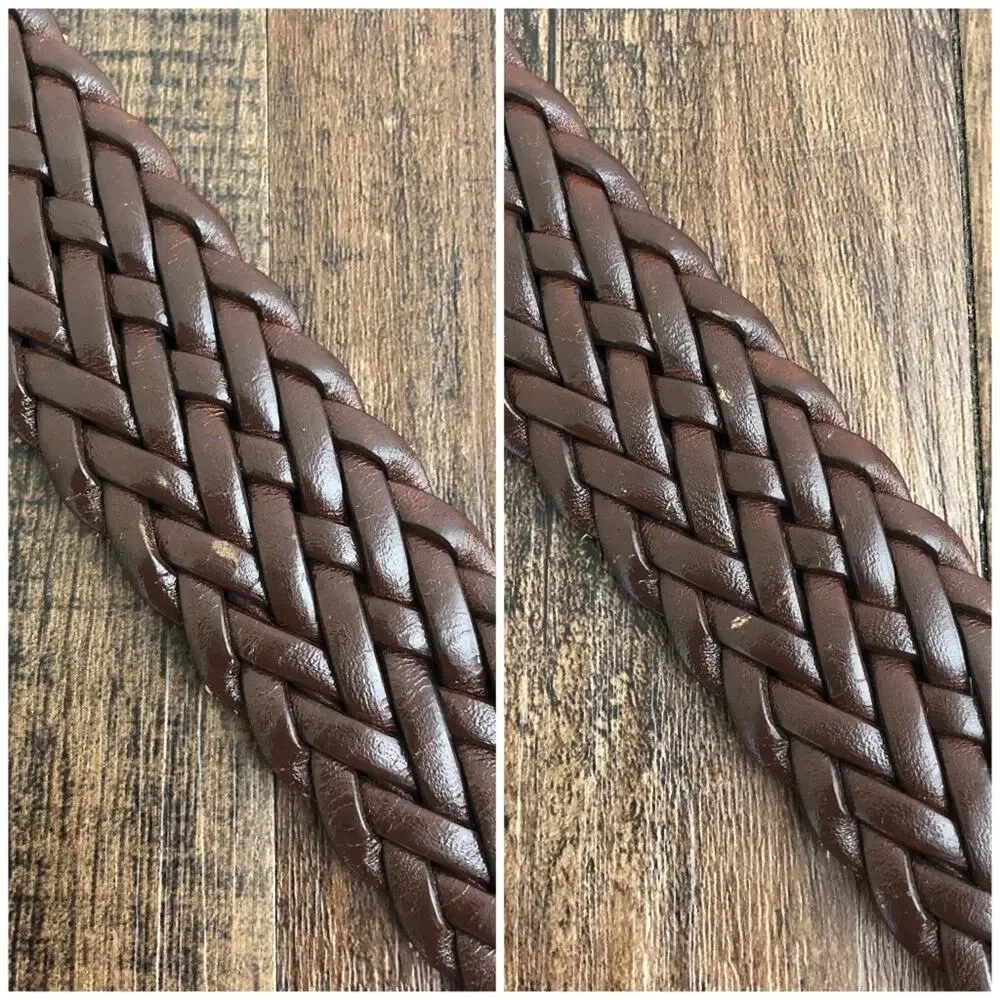 VTG Woven Leather Belt Floral Stamped Buckle Jennifer Graham Size Small Brown